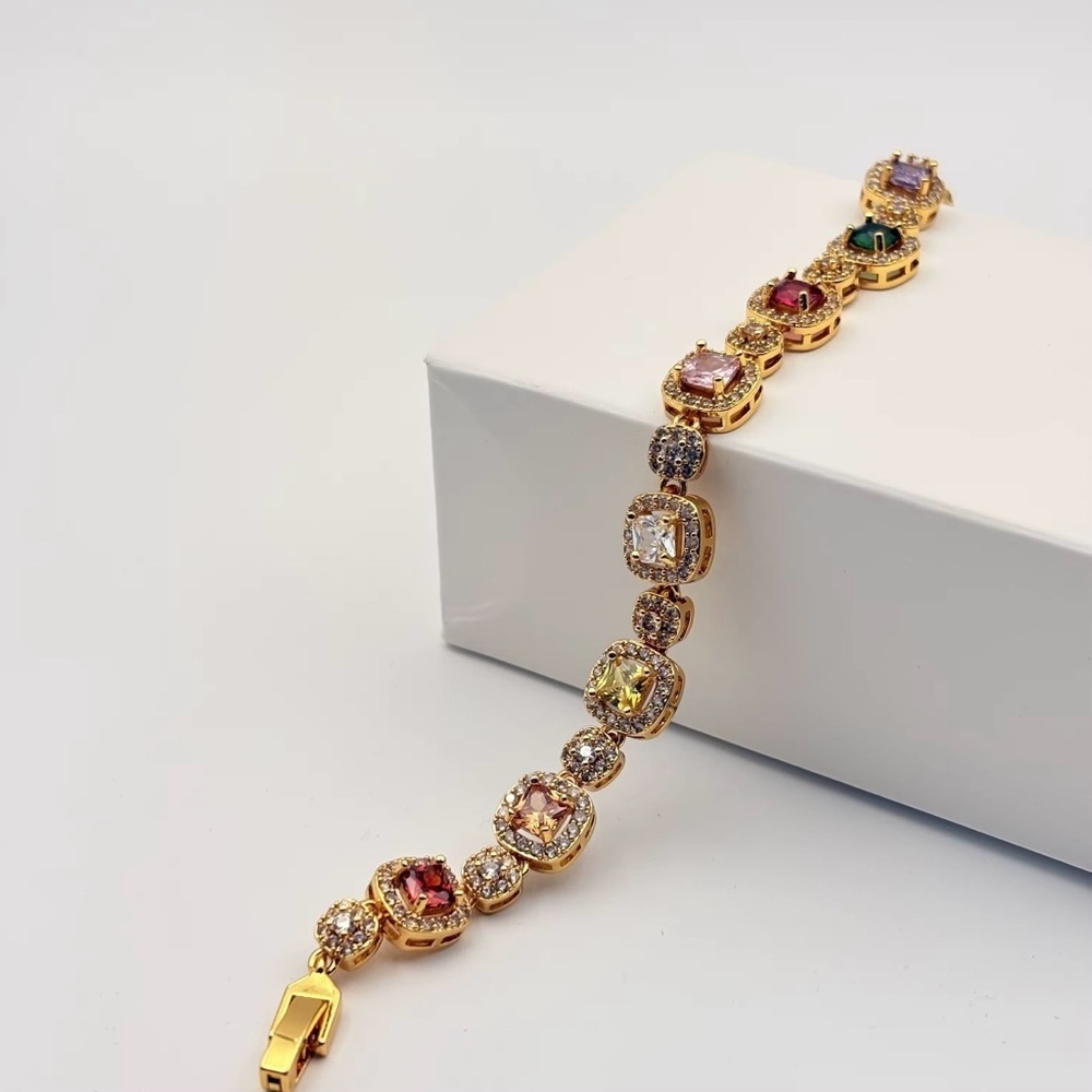 New 18k Gold plated Multicolor Gemstone Statement Bracelet